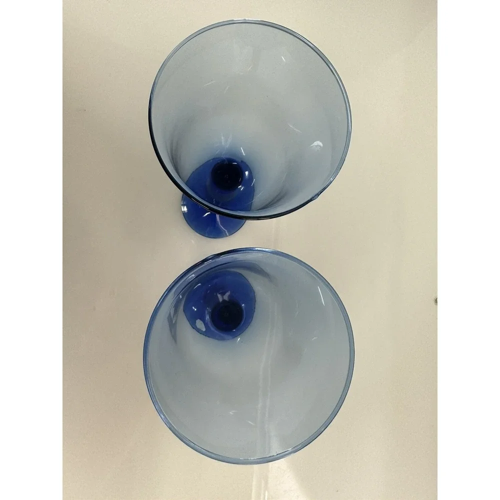Set of 2 HAND Blown Cobalt Blue Stemmed Wine Water Glass / Goblets - 8 7/8